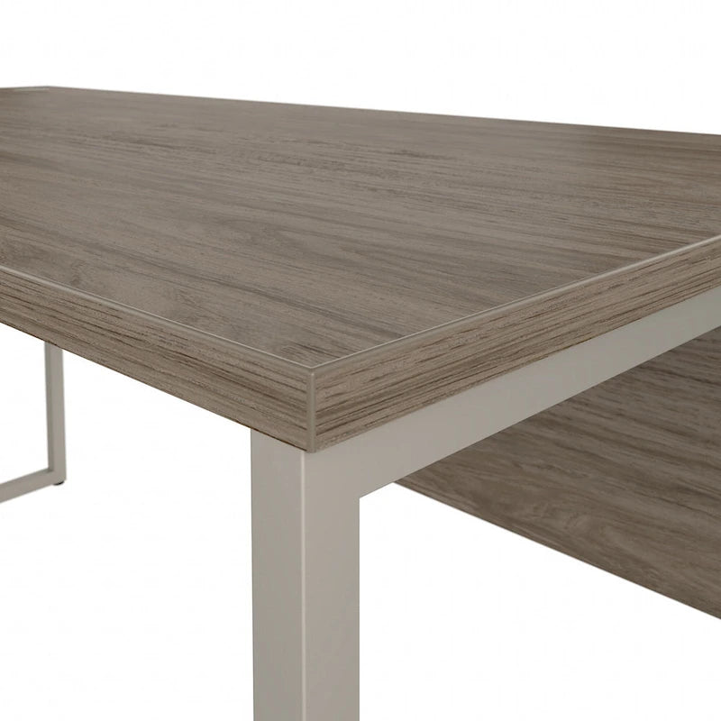 Bureau informatique de 60 po avec pattes en métal et gestion des câbles, hickory moderne / noyer noir / gris platine / gris orage / blanc