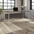 Bureau informatique de 60 po avec pattes en métal et gestion des câbles, hickory moderne / noyer noir / gris platine / gris orage / blanc