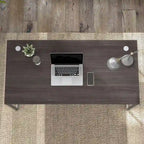 Bureau informatique de 60 po avec pattes en métal et gestion des câbles, hickory moderne / noyer noir / gris platine / gris orage / blanc