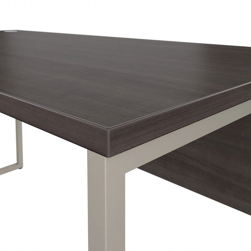 Bureau informatique de 60 po avec pattes en métal et gestion des câbles, hickory moderne / noyer noir / gris platine / gris orage / blanc