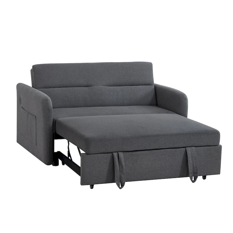 Canapé-lit gigogne avec chargement USB et roulettes, Gris / Blanc / Noir, 2 places