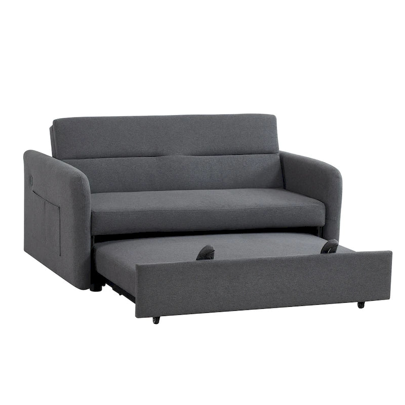 Canapé-lit gigogne avec chargement USB et roulettes, Gris / Blanc / Noir, 2 places