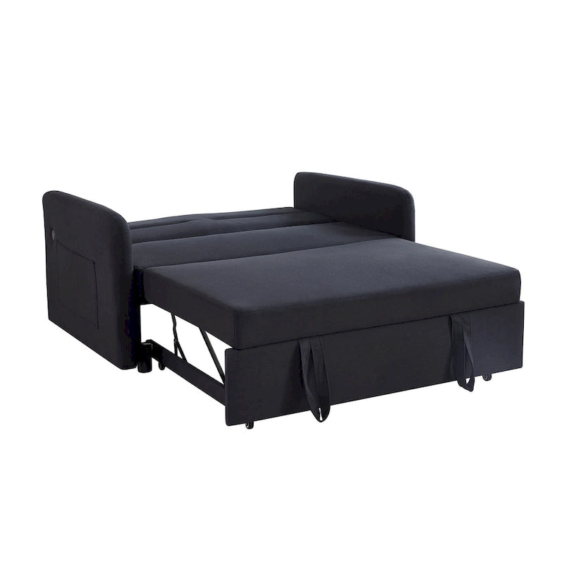 Canapé-lit gigogne avec chargement USB et roulettes, Gris / Blanc / Noir, 2 places