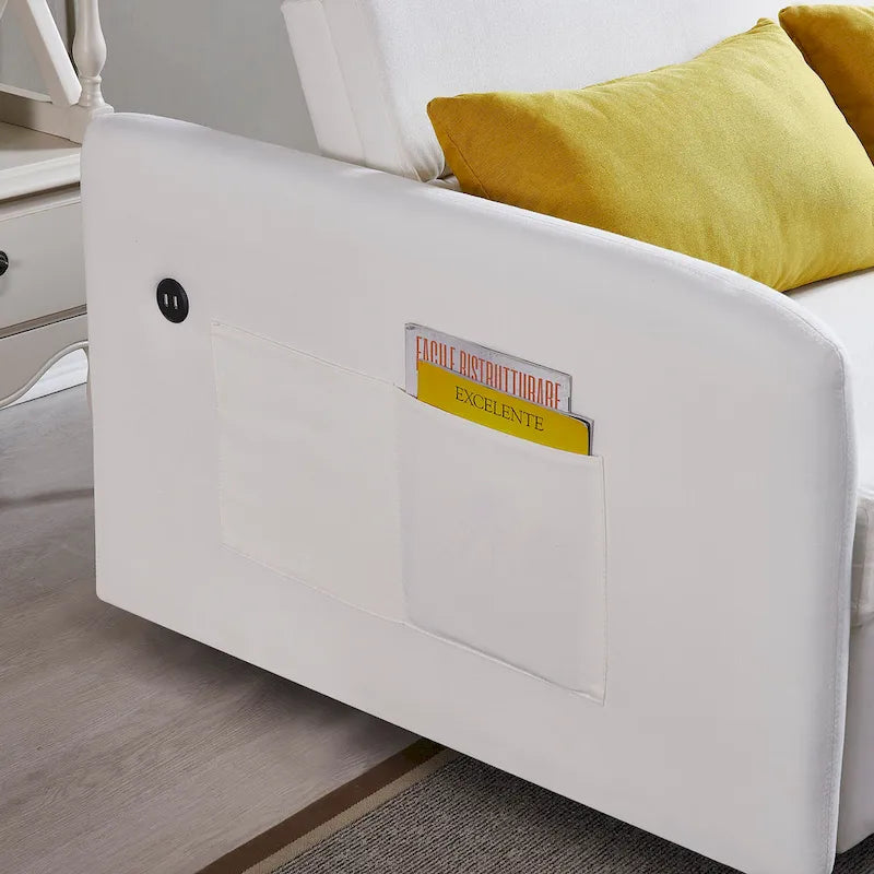 Canapé-lit gigogne avec chargement USB et roulettes, Gris / Blanc / Noir, 2 places