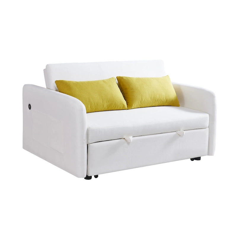 Canapé-lit gigogne avec chargement USB et roulettes, Gris / Blanc / Noir, 2 places