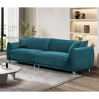 Canapé en velours avec pieds en métal et coussins décoratifs, Noir / Bleu-vert / Blanc cassé, 3 places