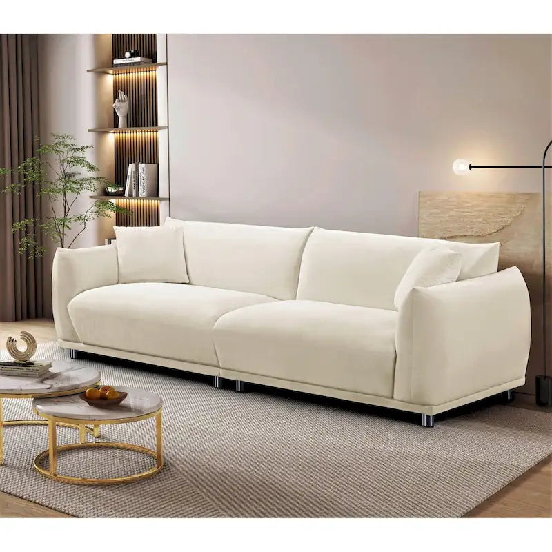 Canapé en velours avec pieds en métal et coussins décoratifs, Noir / Bleu-vert / Blanc cassé, 3 places