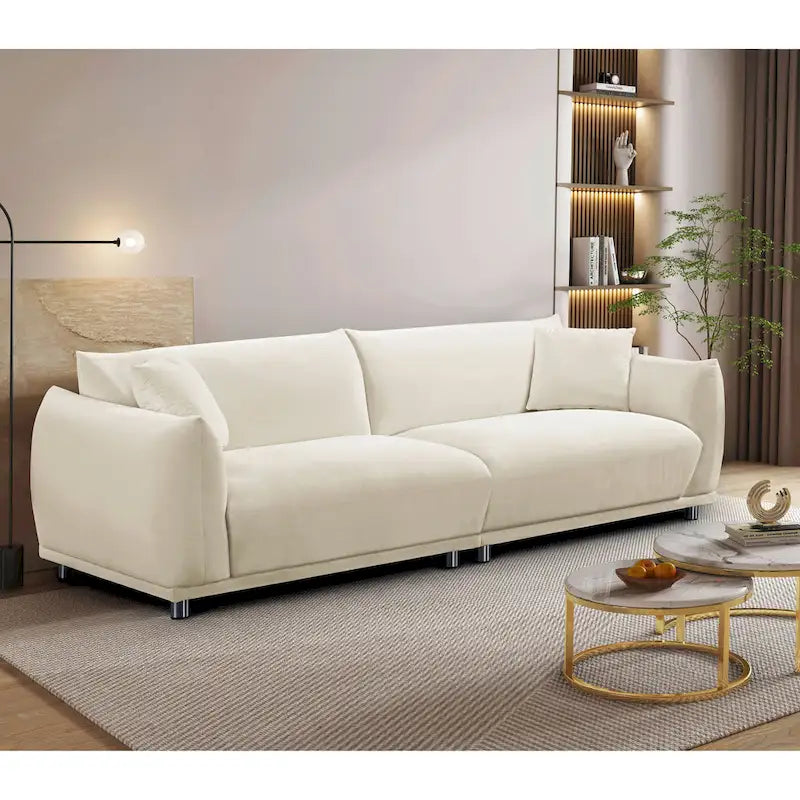 Canapé en velours avec pieds en métal et coussins décoratifs, Noir / Bleu-vert / Blanc cassé, 3 places