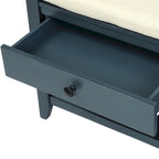 Banc de rangement d'entrée avec coussin, 2 tiroirs et porte-chaussures, pin ancien / bleu / gris délavé