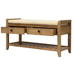 Banc de rangement d'entrée avec coussin, 2 tiroirs et porte-chaussures, pin ancien / bleu / gris délavé