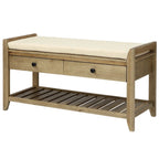 Banc de rangement d'entrée avec coussin, 2 tiroirs et porte-chaussures, pin ancien / bleu / gris délavé