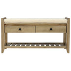 Banc de rangement d'entrée avec coussin, 2 tiroirs et porte-chaussures, pin ancien / bleu / gris délavé