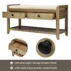 Banc de rangement d'entrée avec coussin, 2 tiroirs et porte-chaussures, pin ancien / bleu / gris délavé