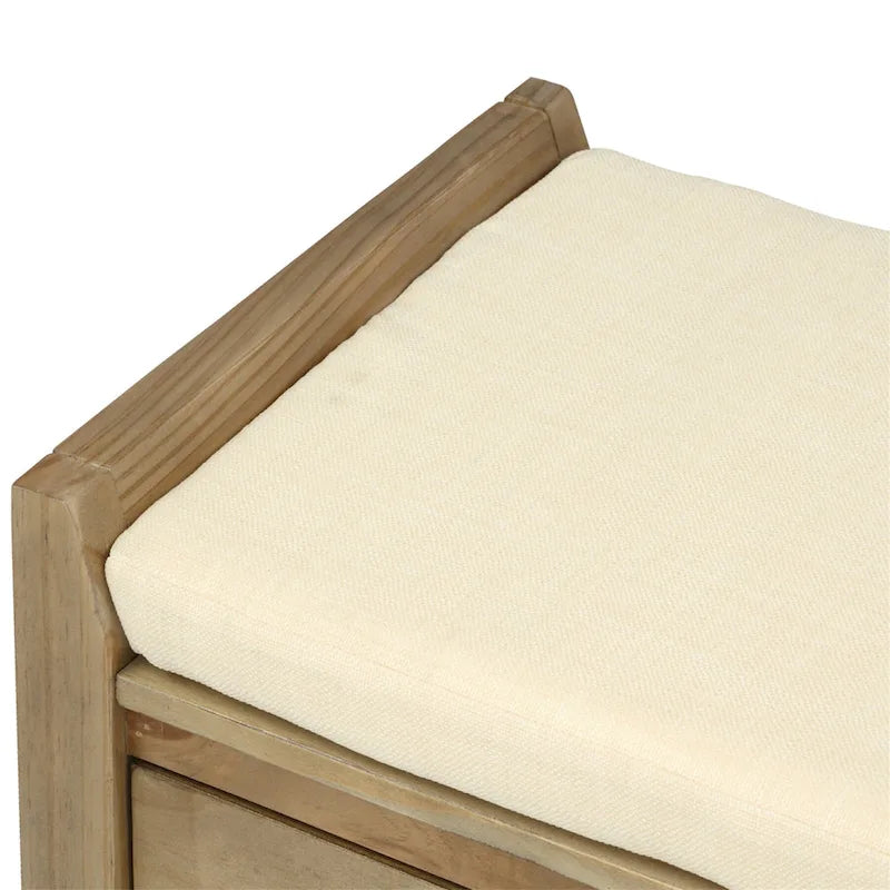 Banc de rangement d'entrée avec coussin, 2 tiroirs et porte-chaussures, pin ancien / bleu / gris délavé