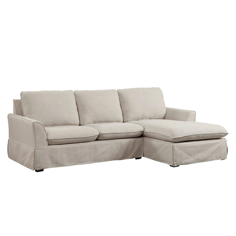 Canapé d'angle en tissu de lin beige/gris, 4-5 places