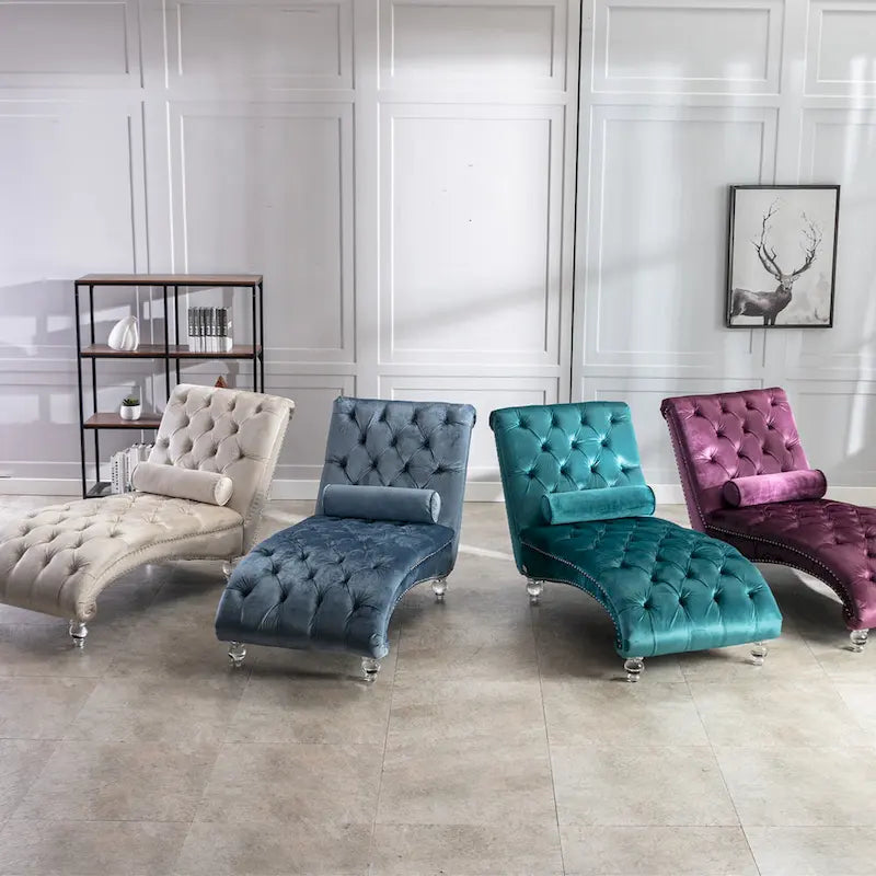Méridienne en velours capitonné avec traversin, plusieurs coloris, 1 place