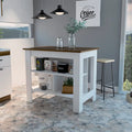 Îlot de cuisine avec 3 étagères de rangement et espace pour tabourets, plusieurs coloris