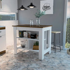 Îlot de cuisine avec 3 étagères de rangement et espace pour tabourets, plusieurs coloris