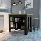 Îlot de cuisine avec 3 étagères de rangement et espace pour tabourets, plusieurs coloris