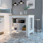 Îlot de cuisine avec 3 étagères de rangement et espace pour tabourets, plusieurs coloris