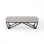 Banc de rangement en tissu gaufré capitonné avec pieds en bois courbé, Beige / Vieux rose / Gris clair / Bleu clair / Bleu marine