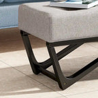 Banc de rangement en tissu gaufré capitonné avec pieds en bois courbé, Beige / Vieux rose / Gris clair / Bleu clair / Bleu marine