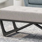 Banc de rangement en tissu gaufré capitonné avec pieds en bois courbé, Beige / Vieux rose / Gris clair / Bleu clair / Bleu marine