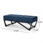 Banc de rangement en tissu gaufré capitonné avec pieds en bois courbé, Beige / Vieux rose / Gris clair / Bleu clair / Bleu marine
