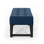 Banc de rangement en tissu gaufré capitonné avec pieds en bois courbé, Beige / Vieux rose / Gris clair / Bleu clair / Bleu marine