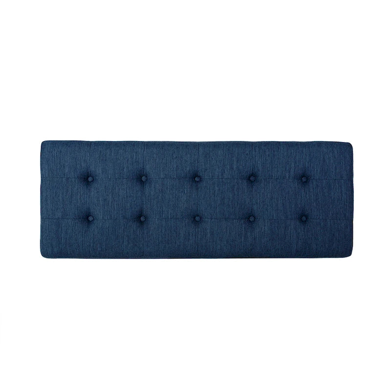 Banc de rangement en tissu gaufré capitonné avec pieds en bois courbé, Beige / Vieux rose / Gris clair / Bleu clair / Bleu marine