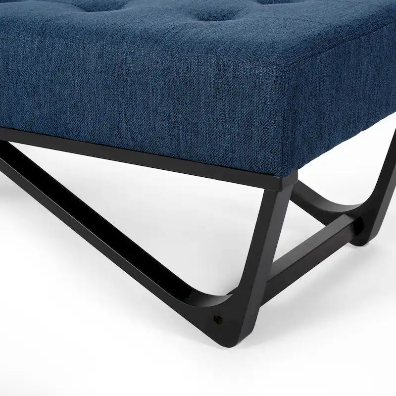 Banc de rangement en tissu gaufré capitonné avec pieds en bois courbé, Beige / Vieux rose / Gris clair / Bleu clair / Bleu marine