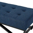 Banc de rangement en tissu gaufré capitonné avec pieds en bois courbé, Beige / Vieux rose / Gris clair / Bleu clair / Bleu marine