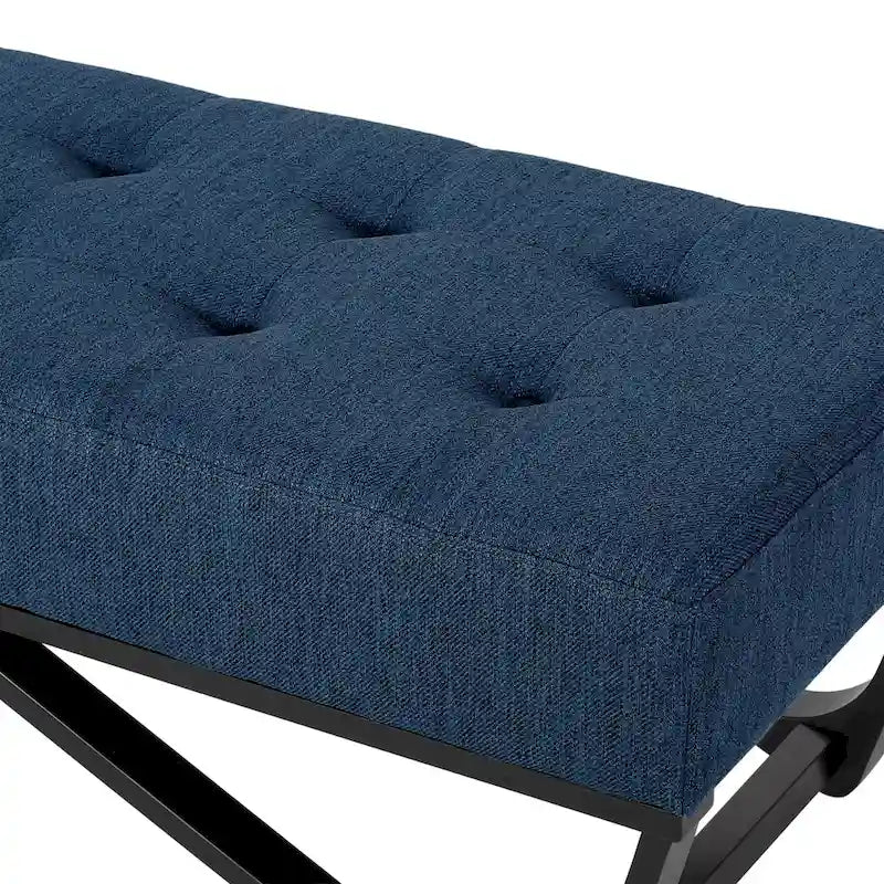 Banc de rangement en tissu gaufré capitonné avec pieds en bois courbé, Beige / Vieux rose / Gris clair / Bleu clair / Bleu marine