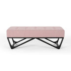 Banc de rangement en tissu gaufré capitonné avec pieds en bois courbé, Beige / Vieux rose / Gris clair / Bleu clair / Bleu marine