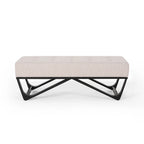 Banc de rangement en tissu gaufré capitonné avec pieds en bois courbé, Beige / Vieux rose / Gris clair / Bleu clair / Bleu marine