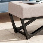 Banc de rangement en tissu gaufré capitonné avec pieds en bois courbé, Beige / Vieux rose / Gris clair / Bleu clair / Bleu marine