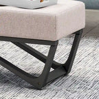 Banc de rangement en tissu gaufré capitonné avec pieds en bois courbé, Beige / Vieux rose / Gris clair / Bleu clair / Bleu marine
