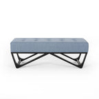 Banc de rangement en tissu gaufré capitonné avec pieds en bois courbé, Beige / Vieux rose / Gris clair / Bleu clair / Bleu marine