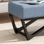 Banc de rangement en tissu gaufré capitonné avec pieds en bois courbé, Beige / Vieux rose / Gris clair / Bleu clair / Bleu marine