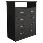 Commode 4 tiroirs avec surface supérieure ouverte, Noir / Blanc / Gris