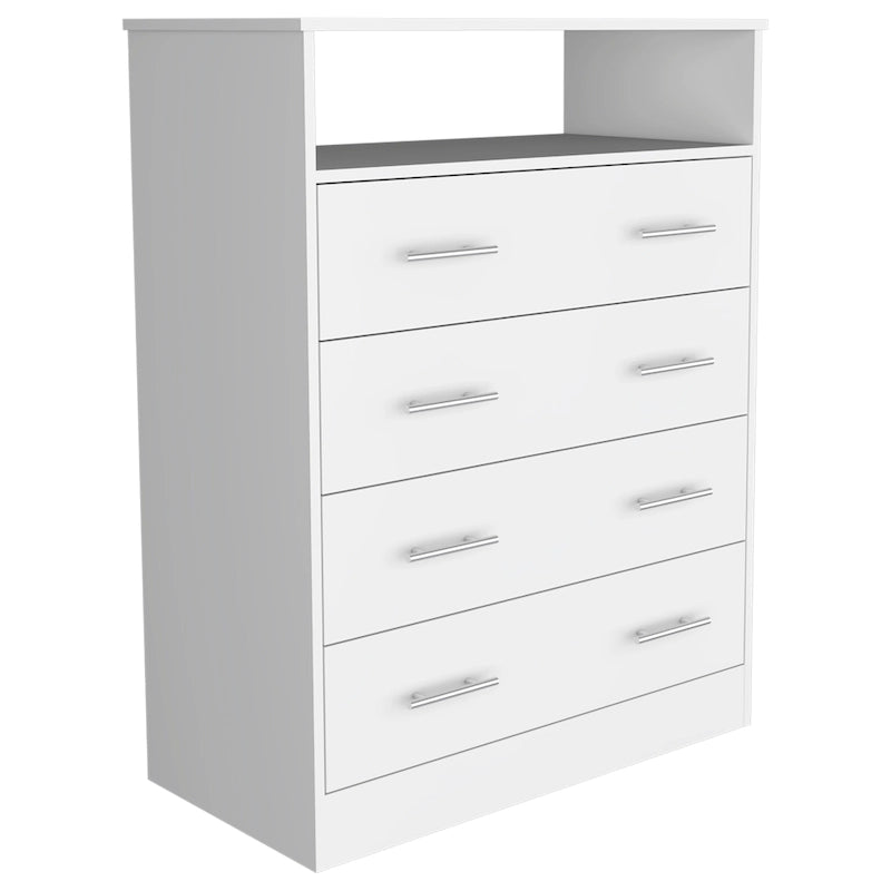 Commode 4 tiroirs avec surface supérieure ouverte, Noir / Blanc / Gris