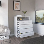 Commode 4 tiroirs avec surface supérieure ouverte, Noir / Blanc / Gris
