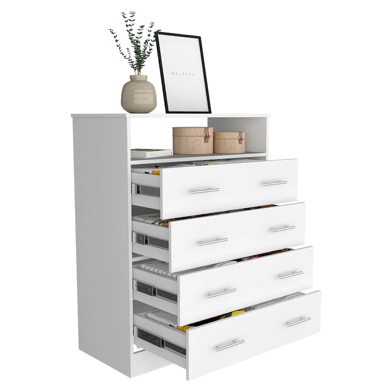 Commode 4 tiroirs avec surface supérieure ouverte, Noir / Blanc / Gris