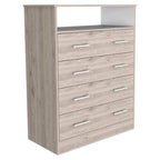 Commode 4 tiroirs avec surface supérieure ouverte, Noir / Blanc / Gris