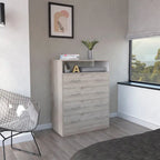 Commode 4 tiroirs avec surface supérieure ouverte, Noir / Blanc / Gris