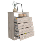 Commode 4 tiroirs avec surface supérieure ouverte, Noir / Blanc / Gris