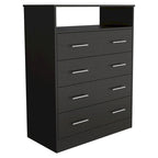 Commode 4 tiroirs avec surface supérieure ouverte, Noir / Blanc / Gris
