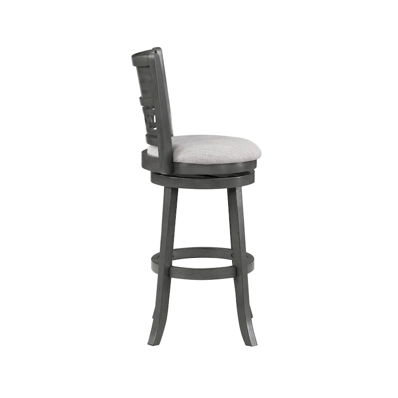 Tabouret de bar pivotant à dossier ovale ajouré et repose-pieds en anneau, gris clair / blé clair