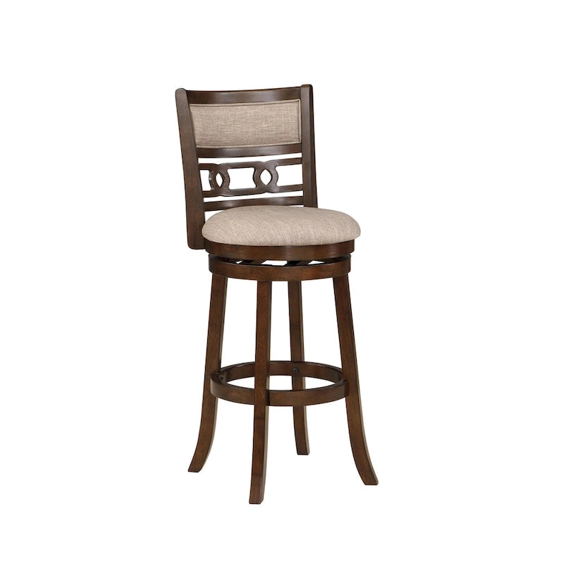 Tabouret de bar pivotant à dossier ovale ajouré et repose-pieds en anneau, gris clair / blé clair