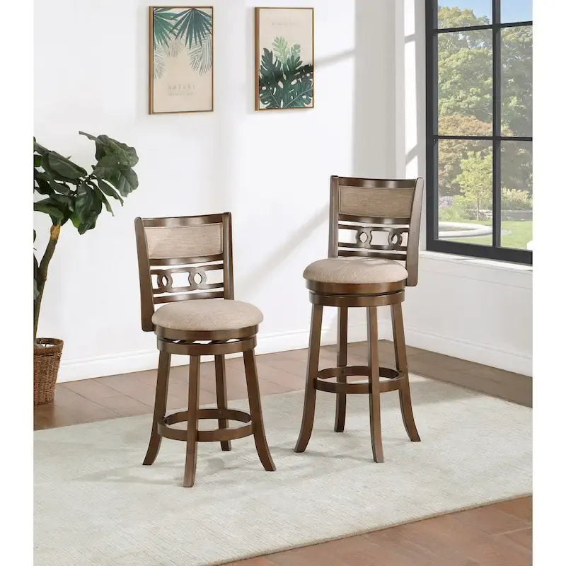 Tabouret de bar pivotant à dossier ovale ajouré et repose-pieds en anneau, gris clair / blé clair